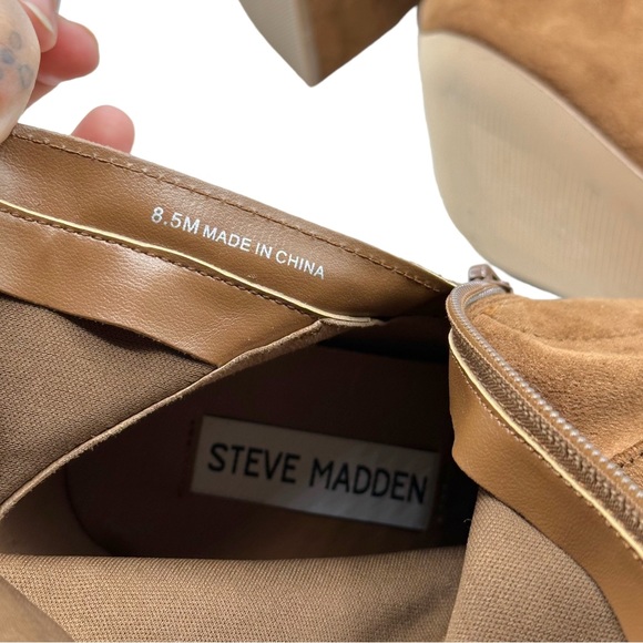 Steve Madden Hayes Point Toe Faux Suede Block Heel Stretchy Ankle Bootie Cognac - Picture 10 of 12